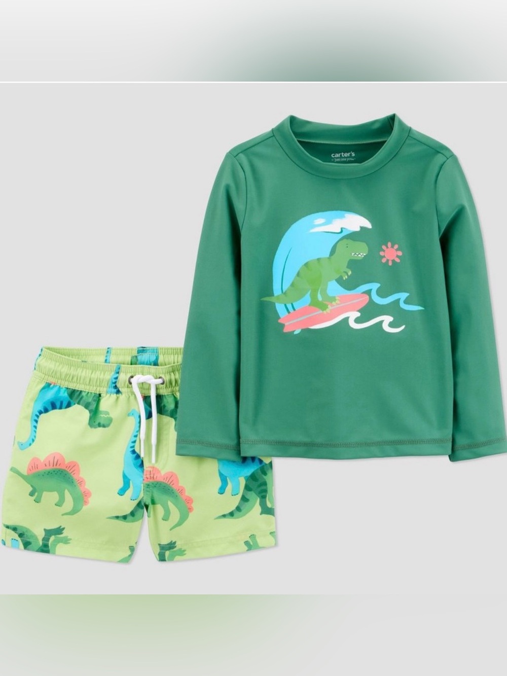 Carter's Green Dino Surf Rash Guard & Swim Shorts Set - 18M